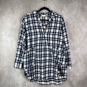 CP Shades Teton Plaid Flannel Tunic W/Pockets In Blue Womens Size Large XS